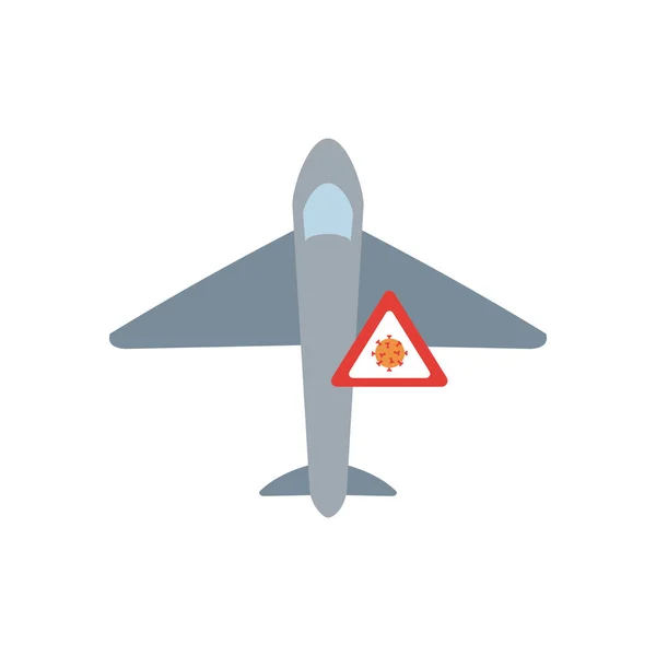 Avião e covid 19 ícone sinal de vírus, estilo plano — Vetor de Stock