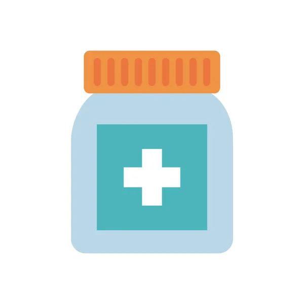 Médicament pilules bouteille icône, style plat — Image vectorielle