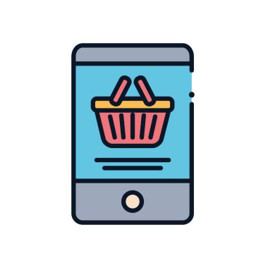 Akıllı telefon hattı içindeki alışveriş sepeti biçim ikon vektör tasarımını doldur