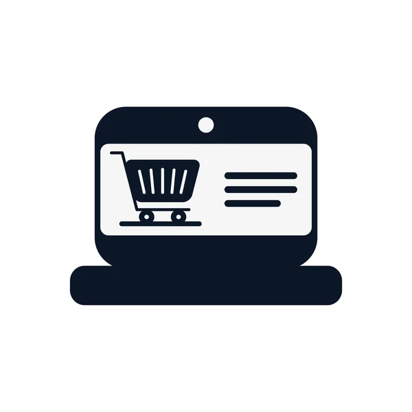 Shopping cart inside laptop silhouette style icon vector design — Stock Vector