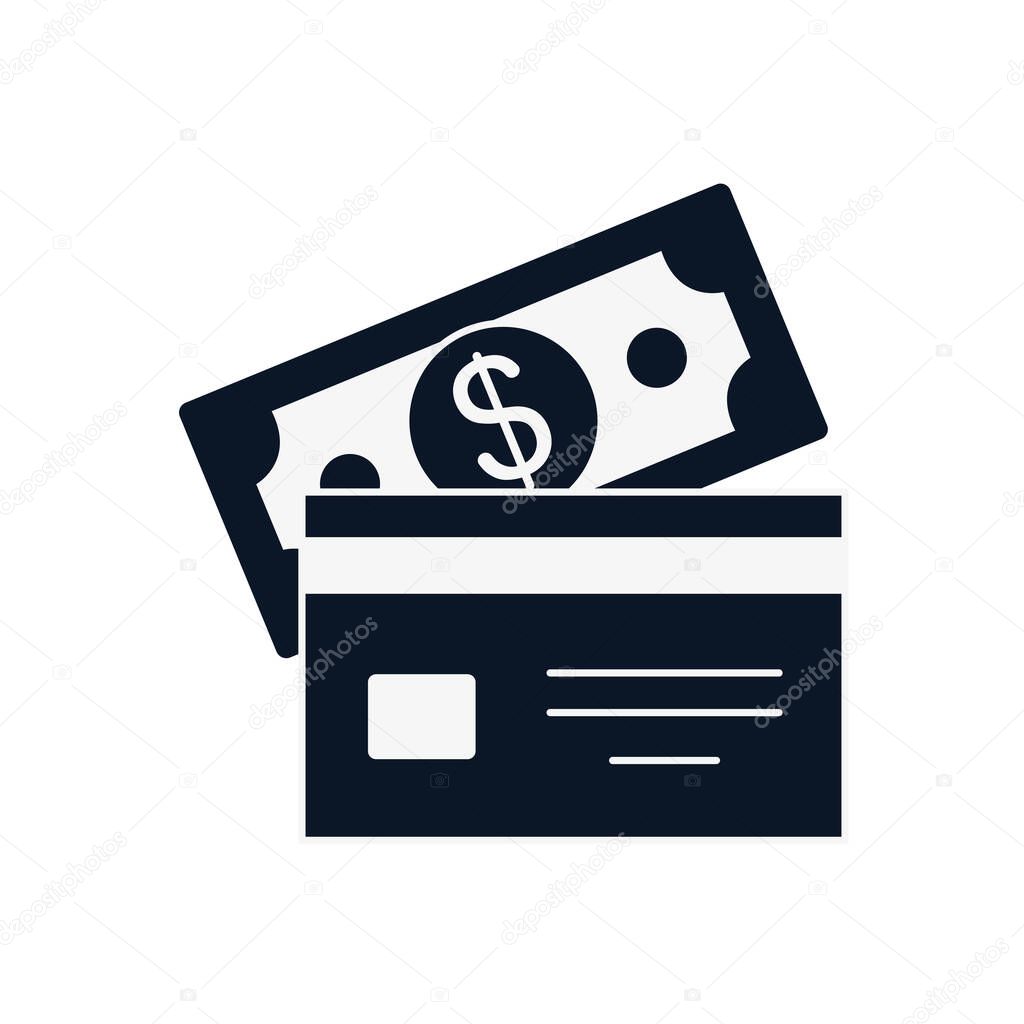 Isolated bill and credit card silhouette style icon vector design