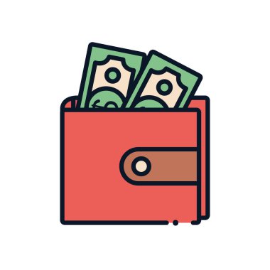 Cüzdan satırı içinde izole faturalar doldurma biçimi vektör tasarımı