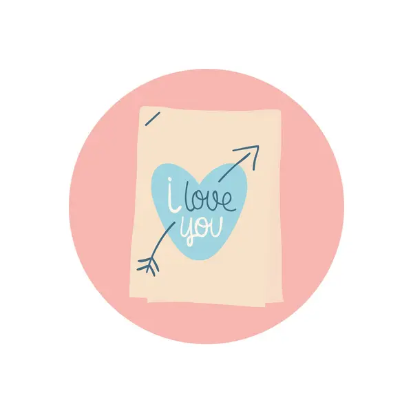 Love Card mit Herz Flachblock Stil Ikone Vektor-Design — Stockvektor