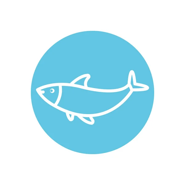 Isolado peixe linha bloco estilo ícone vetor design — Vetor de Stock