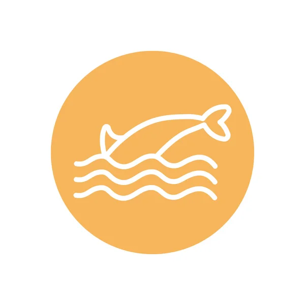 Isolado golfinho cauda bloco estilo ícone vetor design — Vetor de Stock