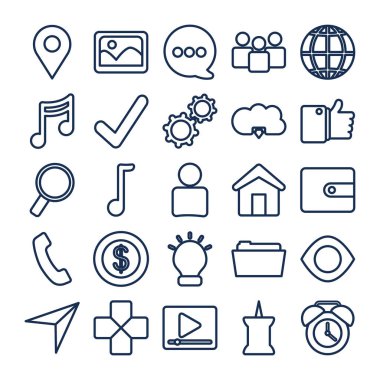 Sosyal ortam ve uygulamalar satır biçimi vektör tasarımı