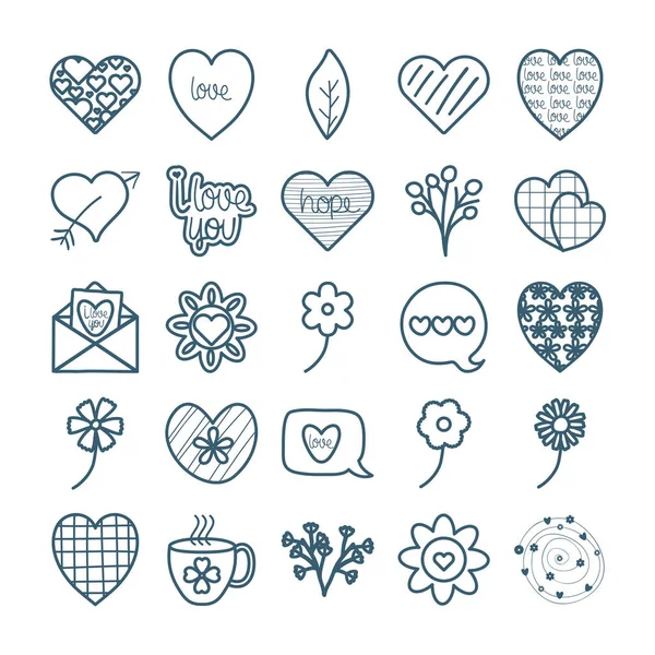 Collage y línea de amor icono de estilo conjunto de vectores de diseño — Vector de stock