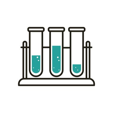 İzole kimya tüpleri yarı çizgi yarı renk ikon vektör tasarımı
