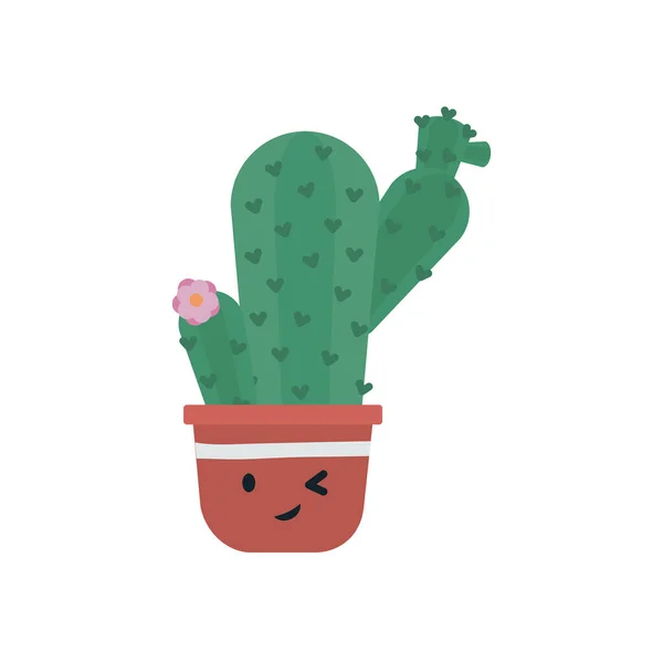 Kawaii cacto dentro planta vaso estilo plano ícone vetor design — Vetor de Stock