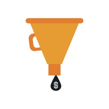 Yağ damlası ve para sembolü simgesi içeren huni, düz stil