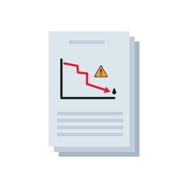 düşük sonuç ve uyarı işareti simgesine sahip mali rapor belgesi, düz biçim