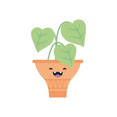 Kawaii bitkisi çömlek düz stil vektör tasarımı içinde