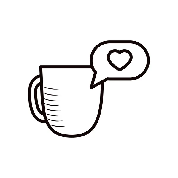 Isolated coffee mug with heart bubble line style icon vector design — Stock Vector
