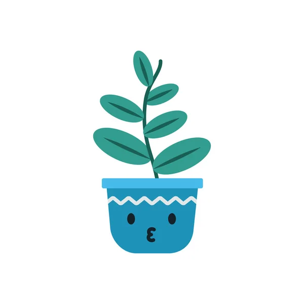 Kawaii roślin wewnątrz pot płaski styl ikona wektor projektu — Wektor stockowy