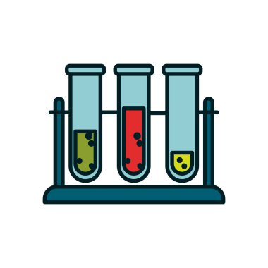 İzole kimya tüpleri çizgisi ve biçim ikonu vektör tasarımını doldur