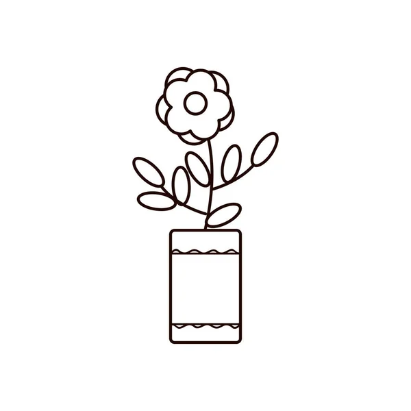 Kwiat wewnątrz pot linia styl ikona wektor projektu — Wektor stockowy
