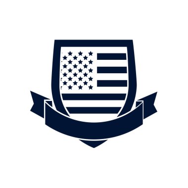 Kurdele siluet biçim ikon vektör tasarımı ile izole edilmiş ABD kalkanı