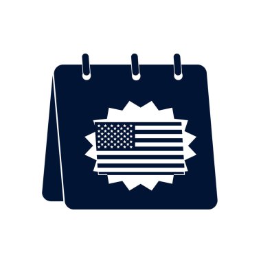 Takvim siluet biçimi ikon vektör tasarımı üzerine izole edilmiş ABD bayrağı damgası