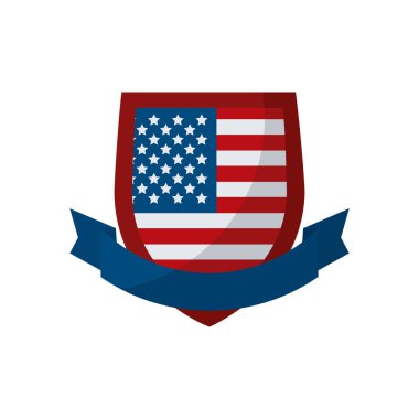 Kurdele düz simge vektör tasarımı ile izole edilmiş ABD kalkanı