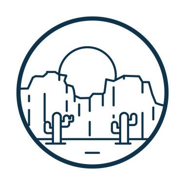 Güneş ve kaktüs çizgi biçim vektör tasarımı