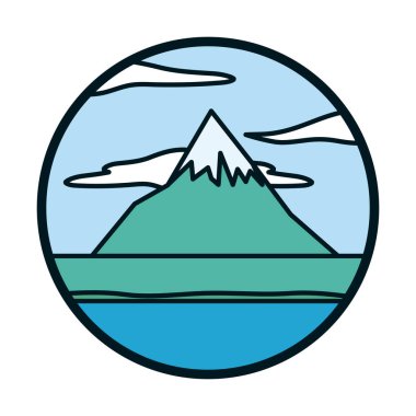 Dağ ve bulutlar çizgi ve biçim ikonu vektör tasarımı