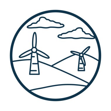 Rüzgar değirmenleri ve bulutlar çizgi biçim vektör tasarımı