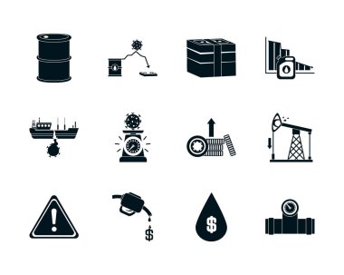 para ve petrol çökme konsepti simge seti, siluet biçimi