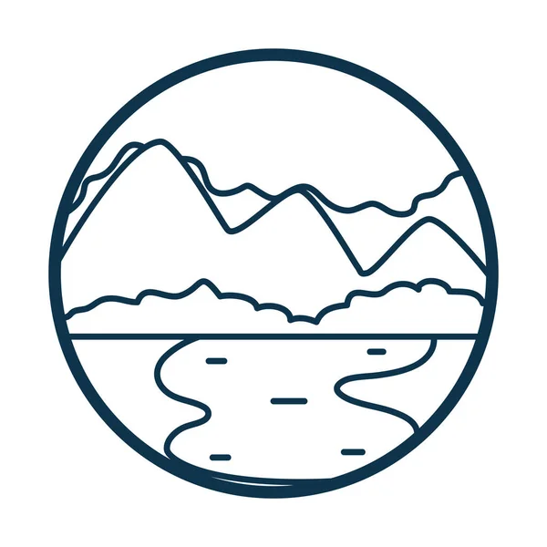 Montaña y río línea estilo icono vector de diseño — Vector de stock