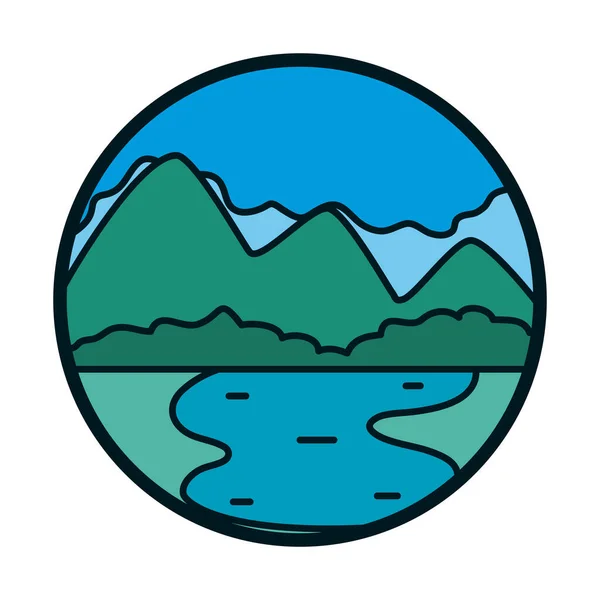 Berg und Fluss Linie und Füllen Stil-Symbol Vektor-Design — Stockvektor