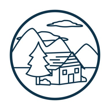 Ev bulutları ve çam ağacı çizgisi biçim vektör tasarımı