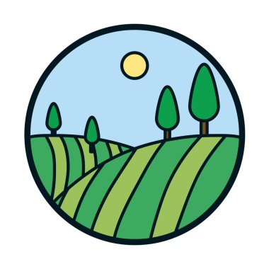 Güneş ve ağaçlar çizgi ve biçim ikonu vektör tasarımı