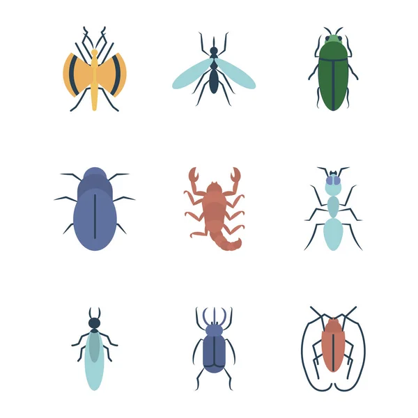 Set de iconos de concepto de escorpión e insecto, estilo plano — Vector de stock