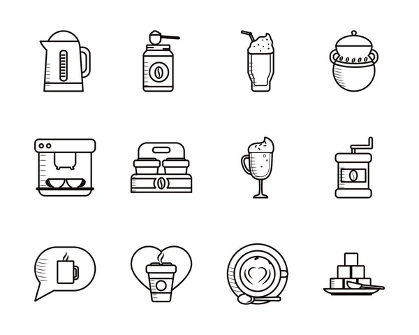 Design de vetor de conjunto de ícone de estilo de linha de café isolado — Vetor de Stock