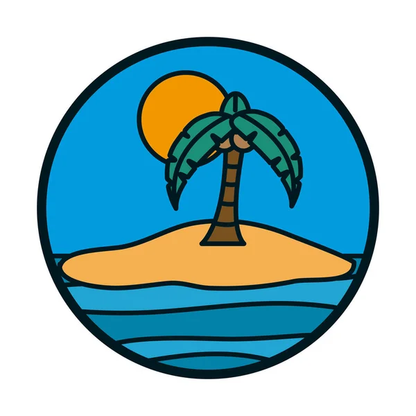 Palm tree beach and sea line and fill style icon vector design — 스톡 벡터