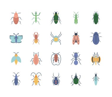 Praying mantis and insect icon set, flat style vector Praying mantis and insect icon set, flat style vector
