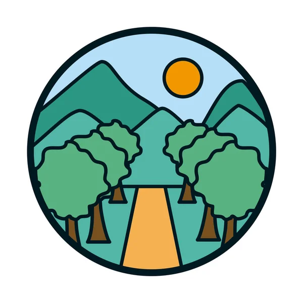 Güneş ve ağaçlar çizgi ve biçim ikonu vektör tasarımı — Stok Vektör