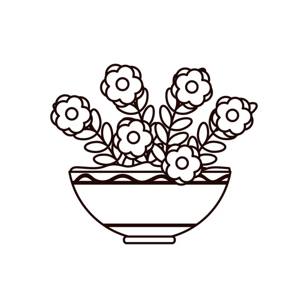 Flowers inside pot line style icon vector design — Stock Vector
