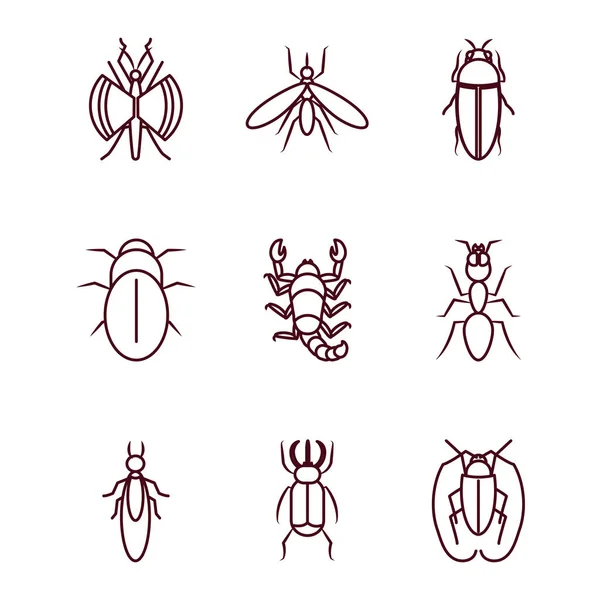 サソリと昆虫の概念アイコンセットラインスタイル — ストックベクタ