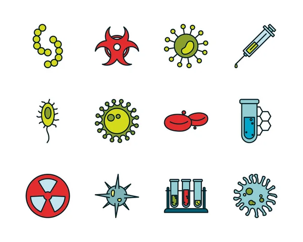 Línea aislada de virus y diseño de vectores de iconos de estilo de relleno — Vector de stock