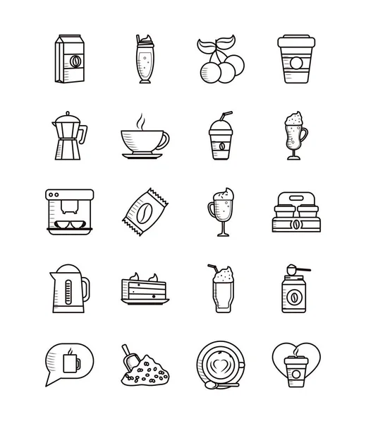 Izolowany styl linii kawy ikona zestaw wektor projekt — Wektor stockowy