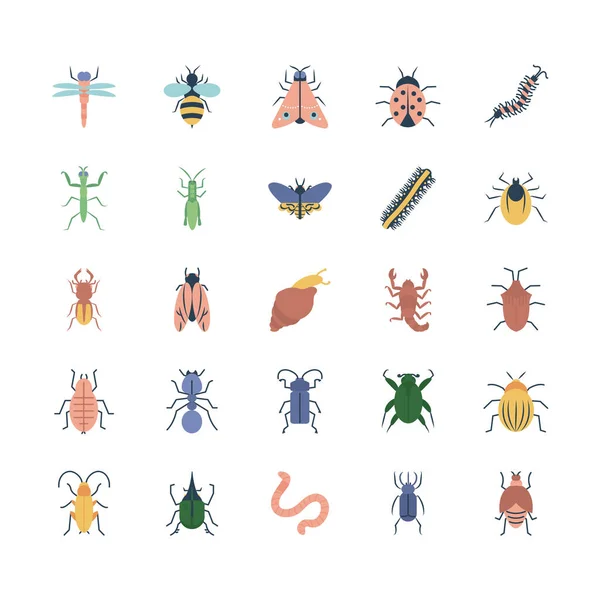 Käfer und Insekten Symbolset, flach — Stockvektor