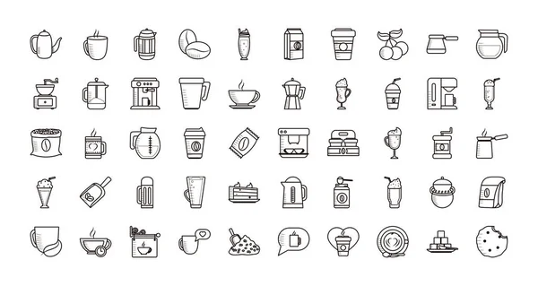 Geïsoleerde koffie lijn stijl pictogram set vector ontwerp — Stockvector