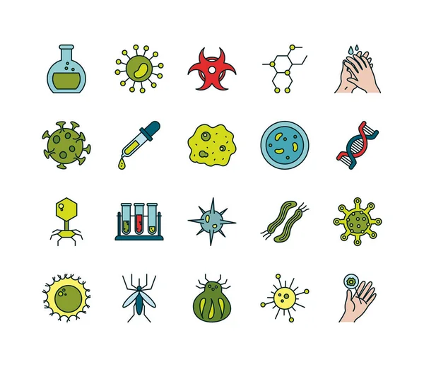 Línea aislada de virus y diseño de vectores de iconos de estilo de relleno — Vector de stock