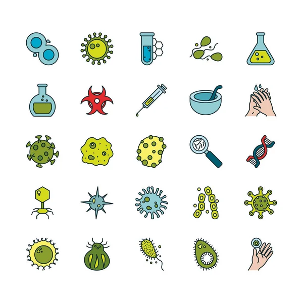 Línea aislada de virus y diseño de vectores de iconos de estilo de relleno — Vector de stock