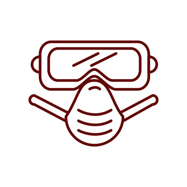 Védőszemüveg és szájmaszk ikon, vonalstílus — Stock Vector
