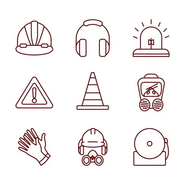 Traffic cone and safety elements icon set, line style — Stock Vector