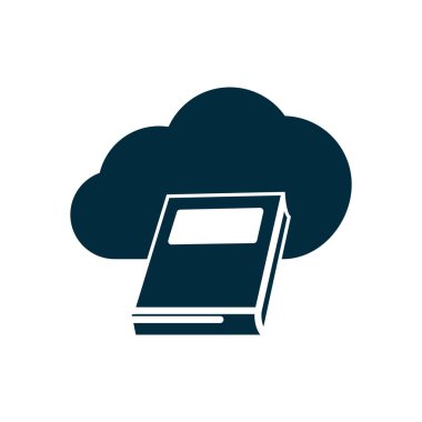 Çevrimiçi eğitim kavramı, bulut deposu ve akademik kitap ikonu, siluet tarzı