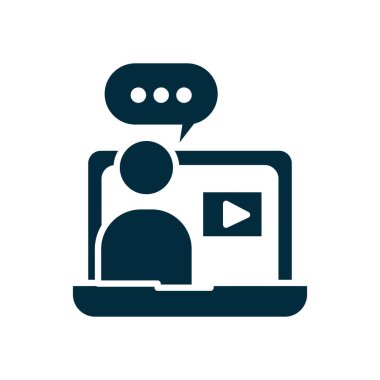 Bilgisayar simgesi, siluet biçiminde çevrimiçi sınıfları dikte eden öğretmen