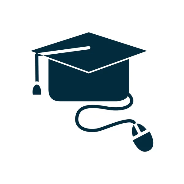 Casquette de graduation avec icône de dispositif de souris, style silhouette — Image vectorielle