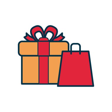 Hediye kutusu ve alışveriş çantası simgesi, dolgu ve satır biçimi